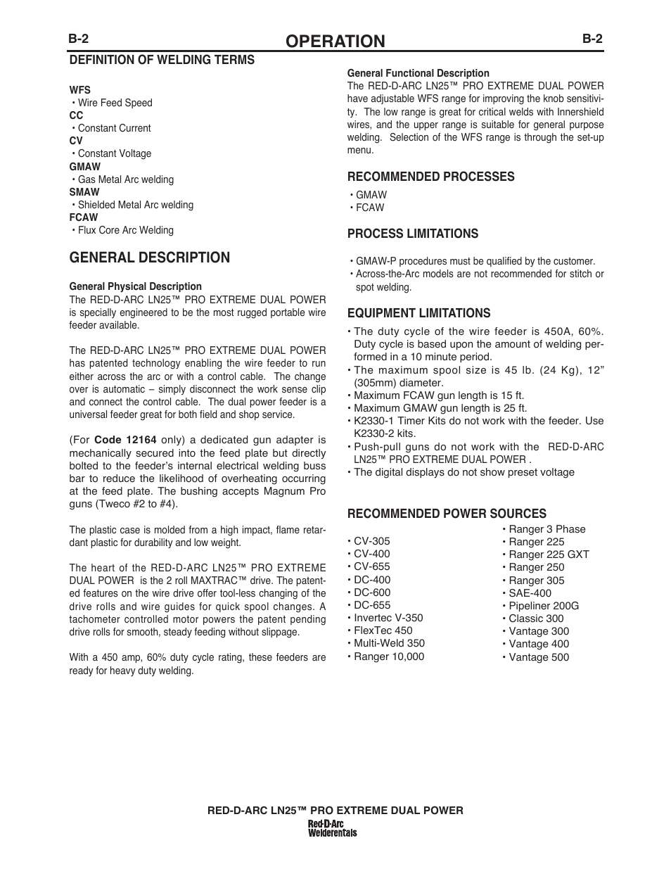 Operation, General description | Lincoln Electric IM10080 RED-D-ARC LN-25 PRO EXTREME DUAL POWER User Manual | Page 22 / 68