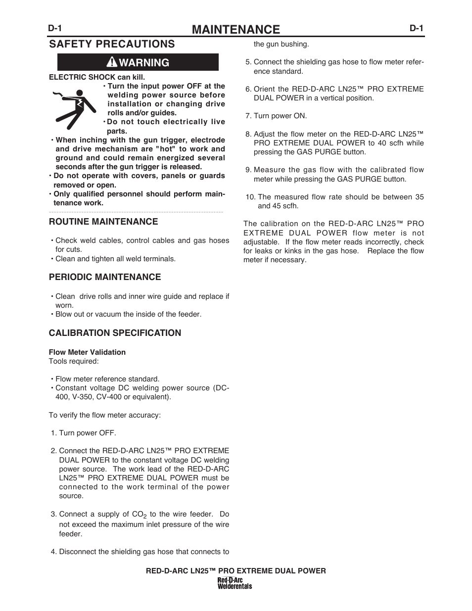 Maintenance, Warning safety precautions | Lincoln Electric IM10080 RED-D-ARC LN-25 PRO EXTREME DUAL POWER User Manual | Page 37 / 68