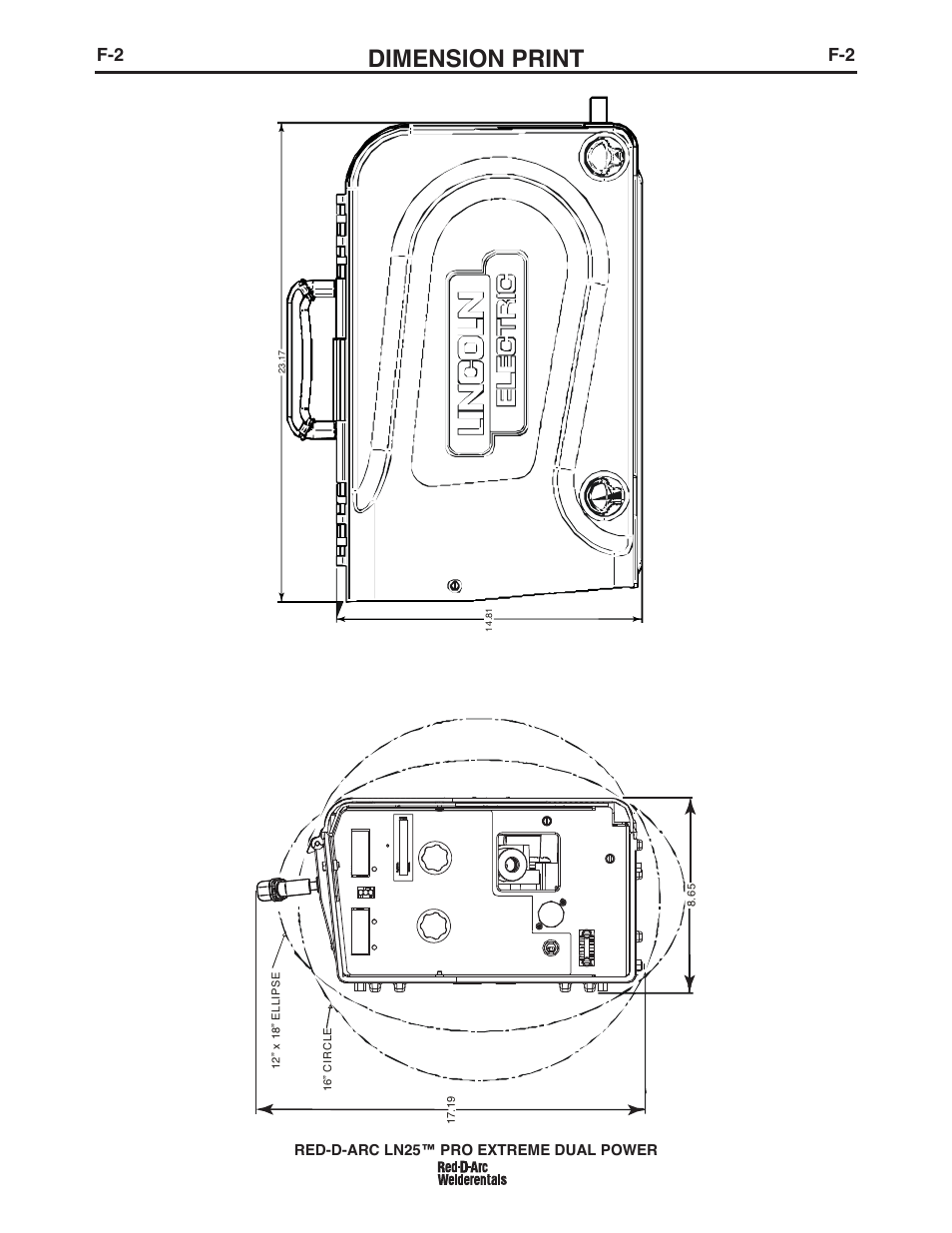 Dimension print | Lincoln Electric IM10080 RED-D-ARC LN-25 PRO EXTREME DUAL POWER User Manual | Page 43 / 68