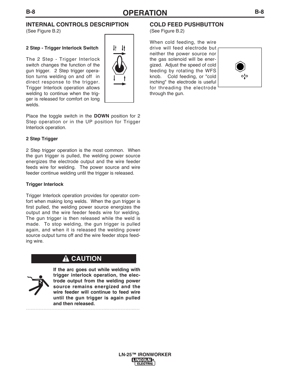 Operation, Caution | Lincoln Electric IM10084 LN-25 IRONWORKER User Manual | Page 24 / 40