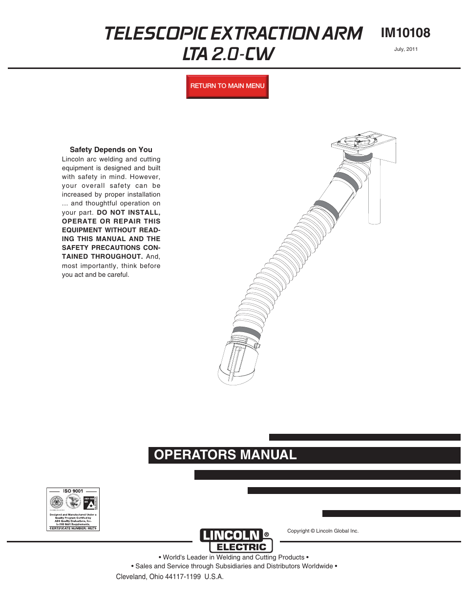 Lincoln Electric IM10108 LTA 2.0-CW TELESCOPIC EXTRACTION ARM User Manual | 22 pages