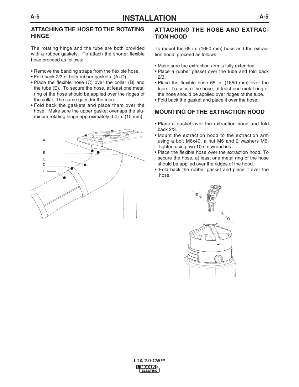 Installation | Lincoln Electric IM10108 LTA 2.0-CW TELESCOPIC EXTRACTION ARM User Manual | Page 12 / 22
