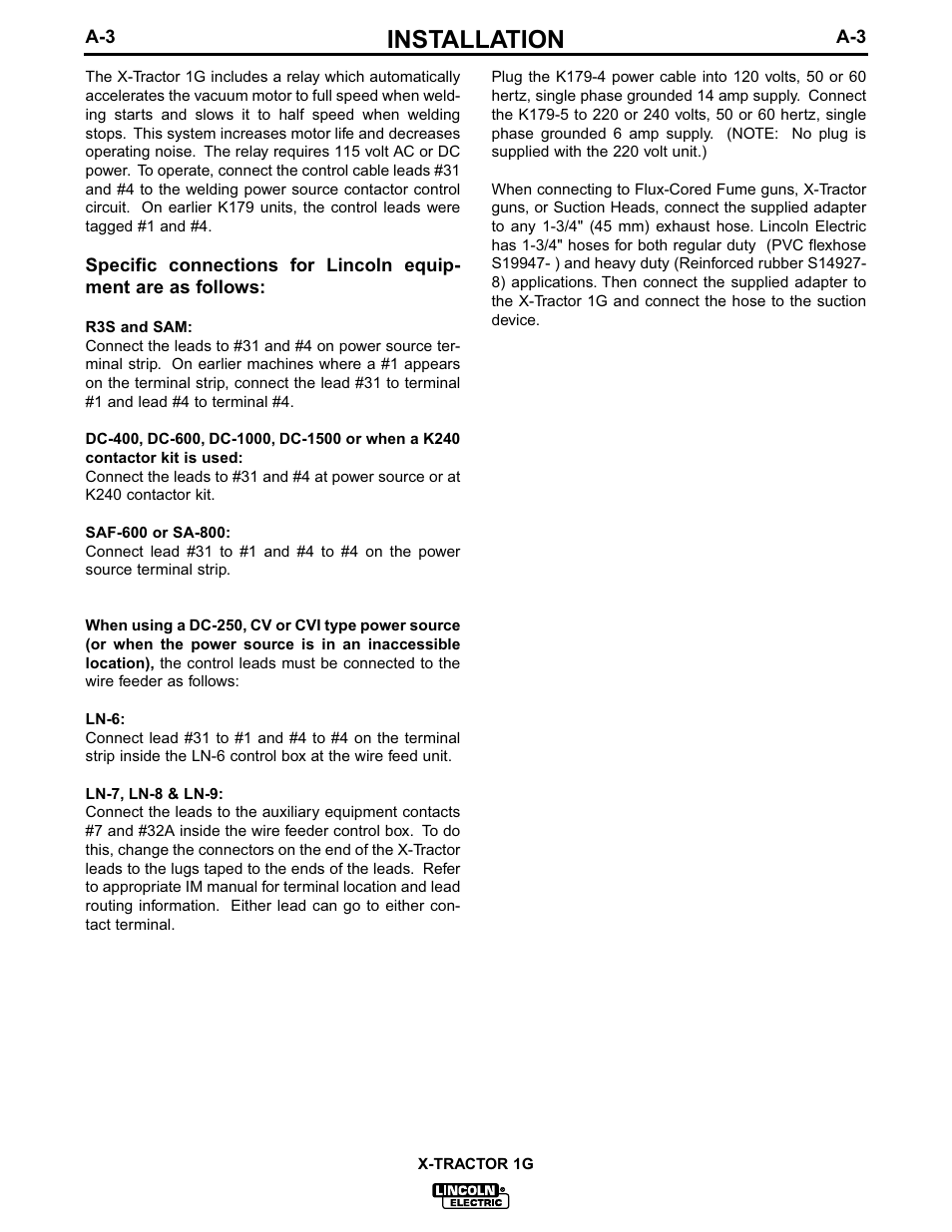 Installation | Lincoln Electric IM281 MAGNUM X-Tractor 1G User Manual | Page 10 / 23