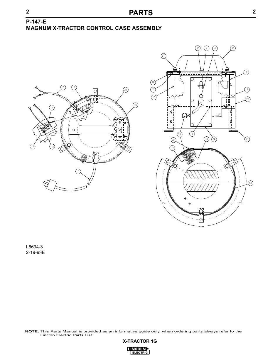 Parts, 2p-147-e magnum x-tractor control case assembly | Lincoln Electric IM281 MAGNUM X-Tractor 1G User Manual | Page 18 / 23