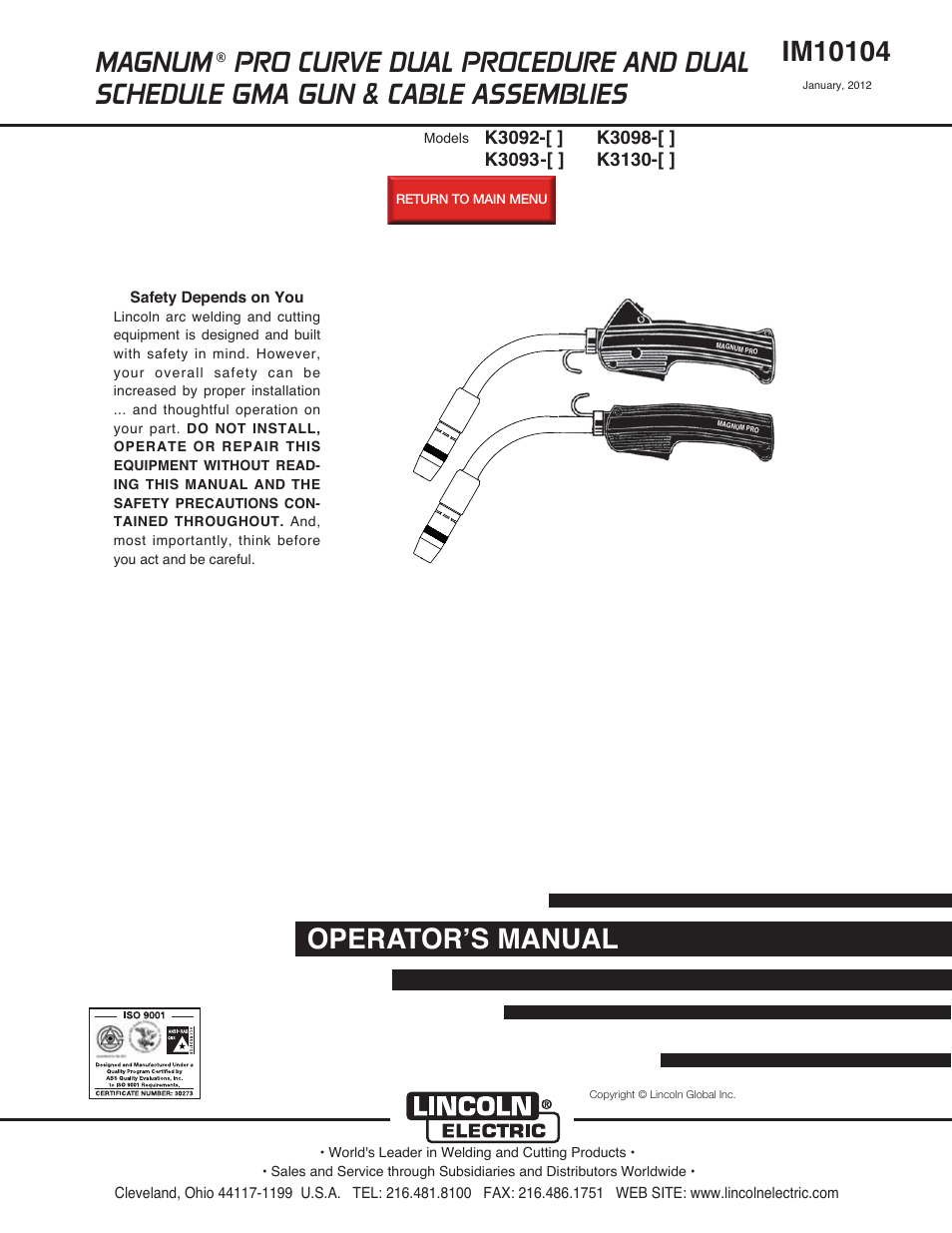 Lincoln Electric IM10104 MAGNUM K3092-,K3093-,K3098-, K3130- PRO CURVE User Manual | 28 pages