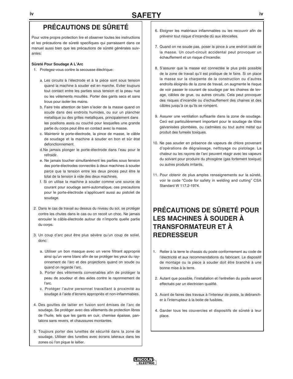 Safety, Précautions de sûreté | Lincoln Electric IM10071 MAGNUM PRO THRU THE ARM ROBOTIC TORCH User Manual | Page 5 / 29