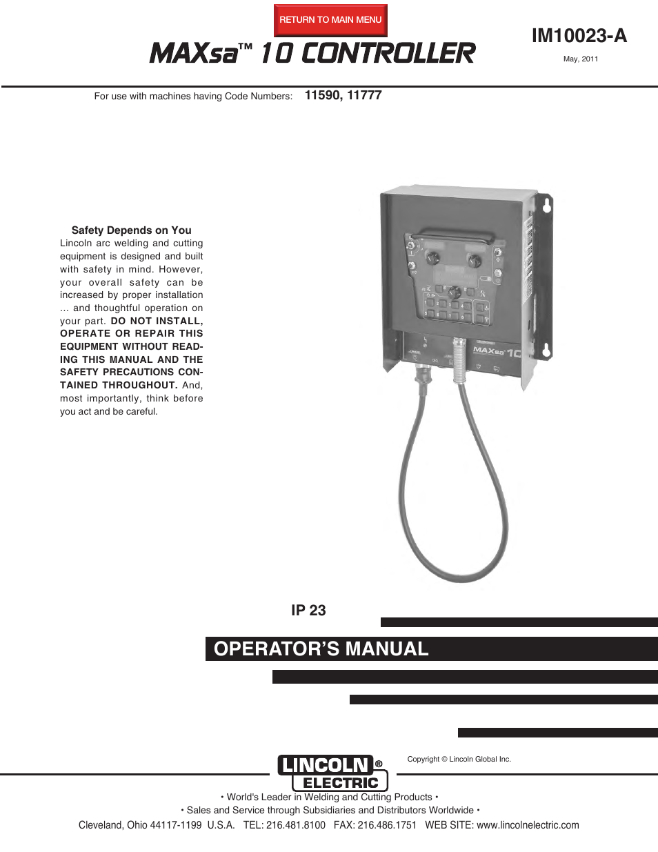 Lincoln Electric IM10023 MAXsa 10 CONTROLLER User Manual | 48 pages