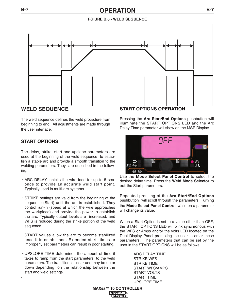Operation, Weld sequence | Lincoln Electric IM10023 MAXsa 10 CONTROLLER User Manual | Page 22 / 48
