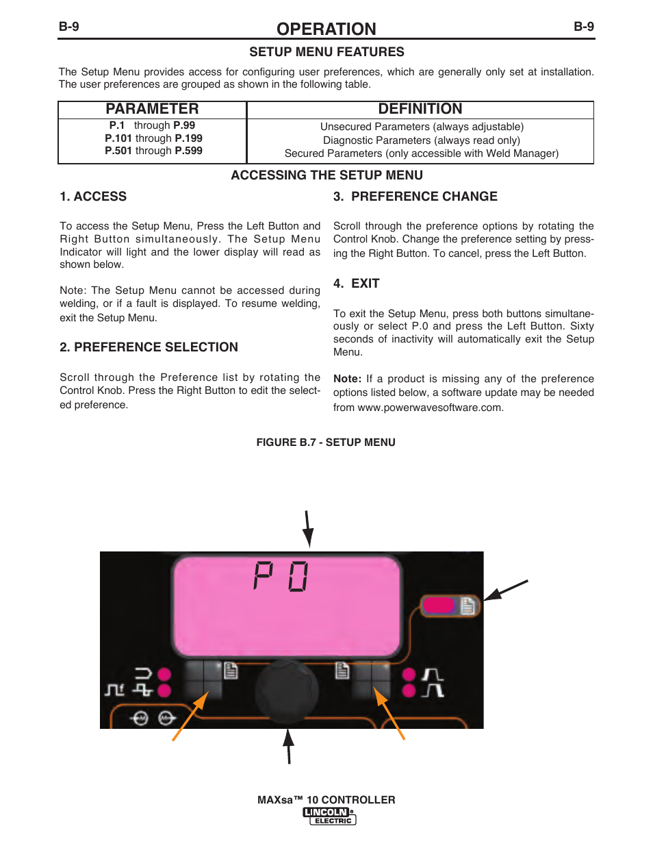 Exit user prefs | Lincoln Electric IM10023 MAXsa 10 CONTROLLER User Manual | Page 24 / 48