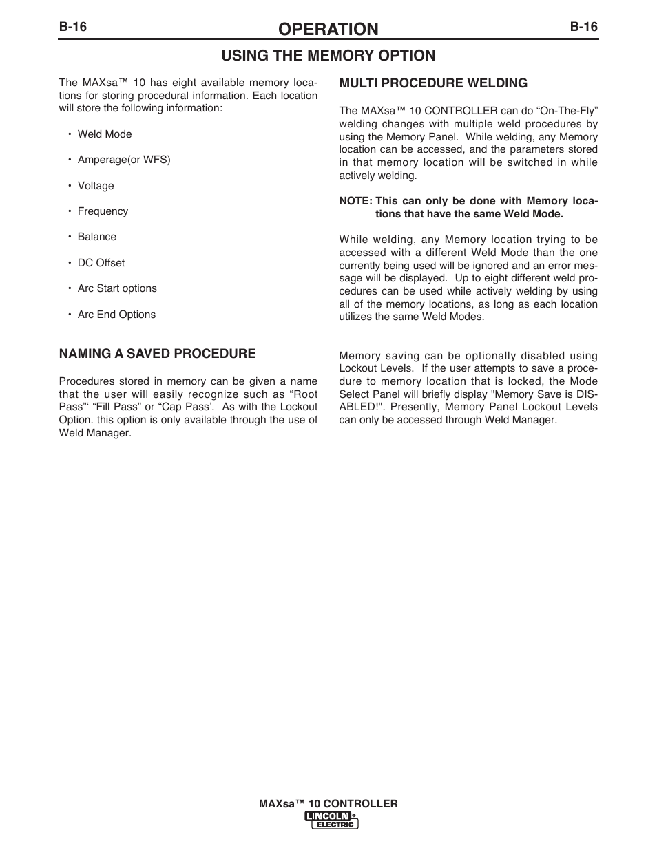 Operation | Lincoln Electric IM10023 MAXsa 10 CONTROLLER User Manual | Page 31 / 48