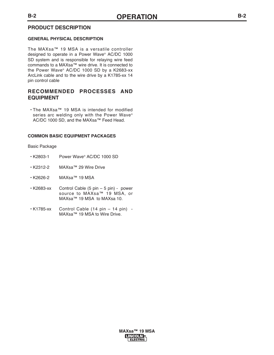 Operation | Lincoln Electric IM10126 MAXsa 19 MSA User Manual | Page 12 / 28