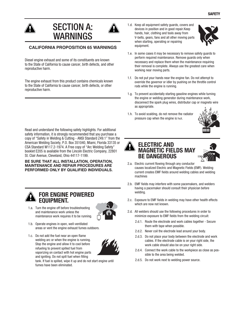 For engine powered equipment, Electric and magnetic fields may be dangerous | Lincoln Electric IM10126 MAXsa 19 MSA User Manual | Page 3 / 28