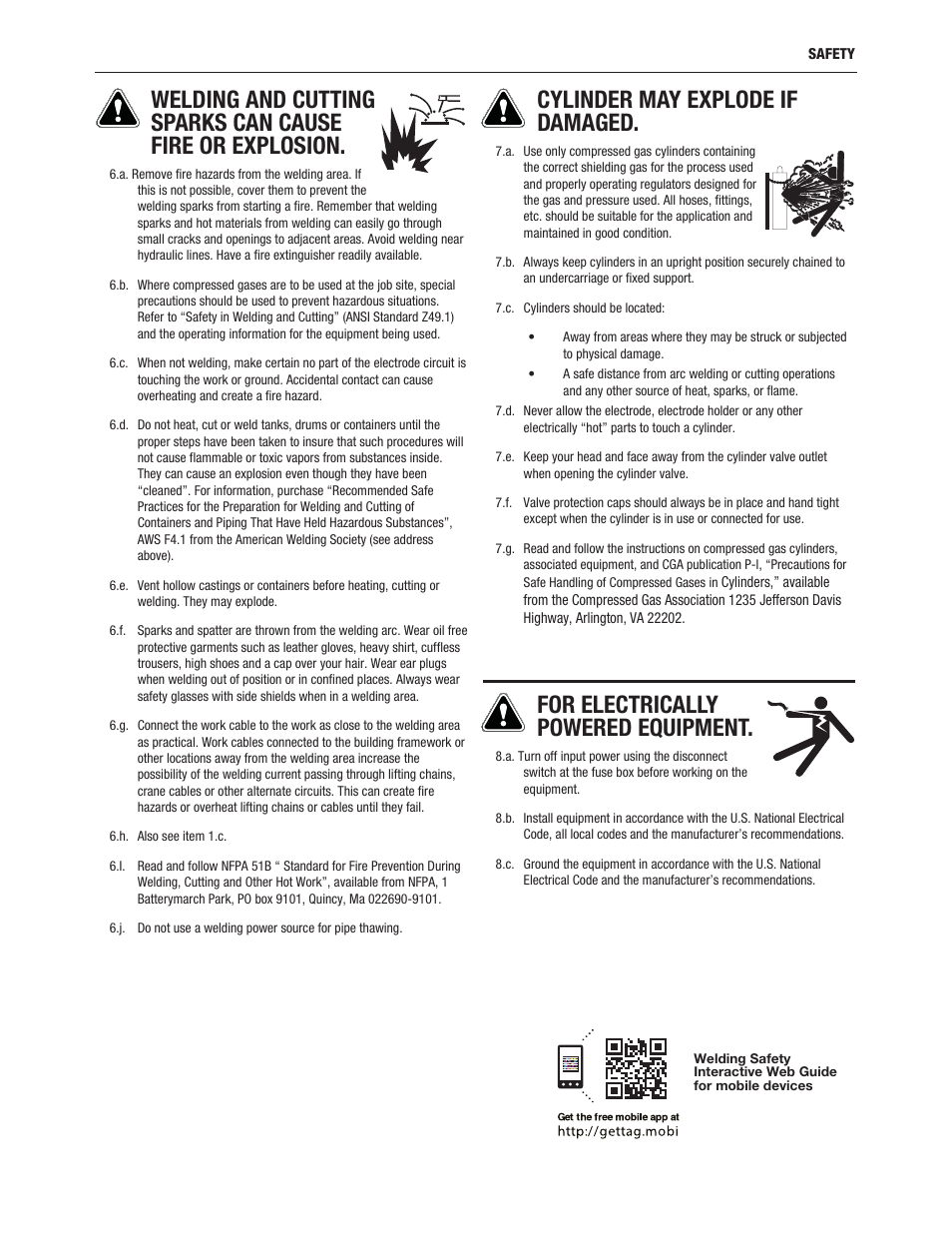 Cylinder may explode if damaged, For electrically powered equipment | Lincoln Electric IM10126 MAXsa 19 MSA User Manual | Page 5 / 28