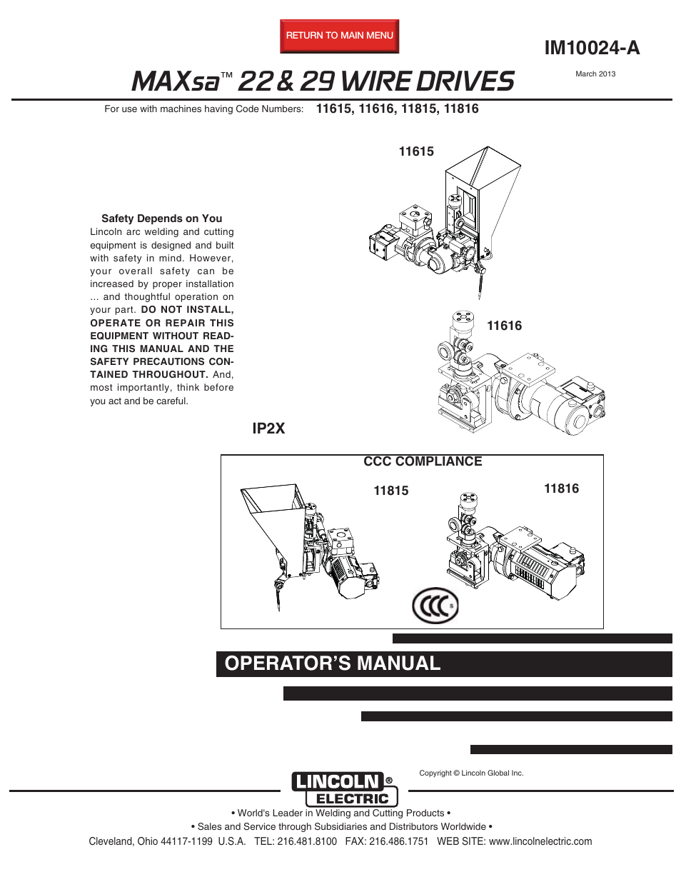 Lincoln Electric IM10024 MAXsa 22_29 Wire Drive User Manual | 50 pages