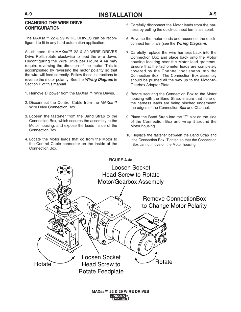 Installation, Rotate | Lincoln Electric IM10024 MAXsa 22_29 Wire Drive User Manual | Page 16 / 50