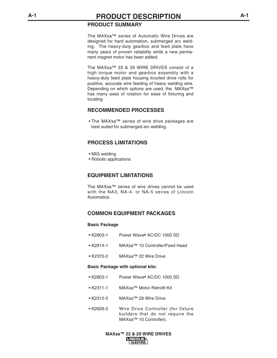 Product description | Lincoln Electric IM10024 MAXsa 22_29 Wire Drive User Manual | Page 8 / 50