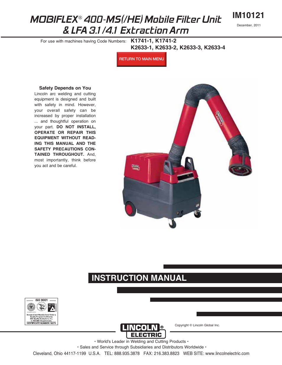 Lincoln Electric IM10121 Mobiflex 400-MS User Manual | 38 pages