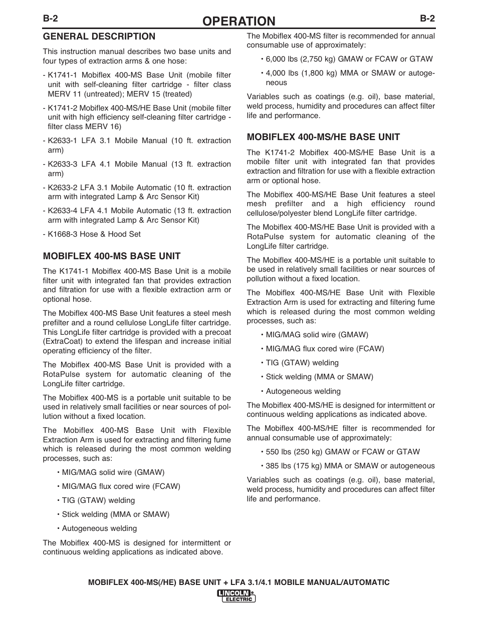 Operation | Lincoln Electric IM10121 Mobiflex 400-MS User Manual | Page 17 / 38