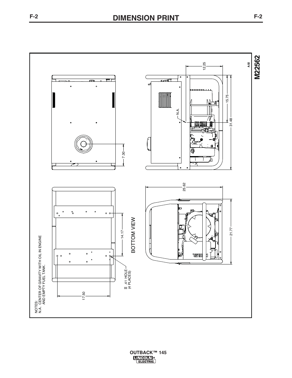 Dimension print, Bot t om view | Lincoln Electric IM10073 OUTBACK 145 User Manual | Page 30 / 44