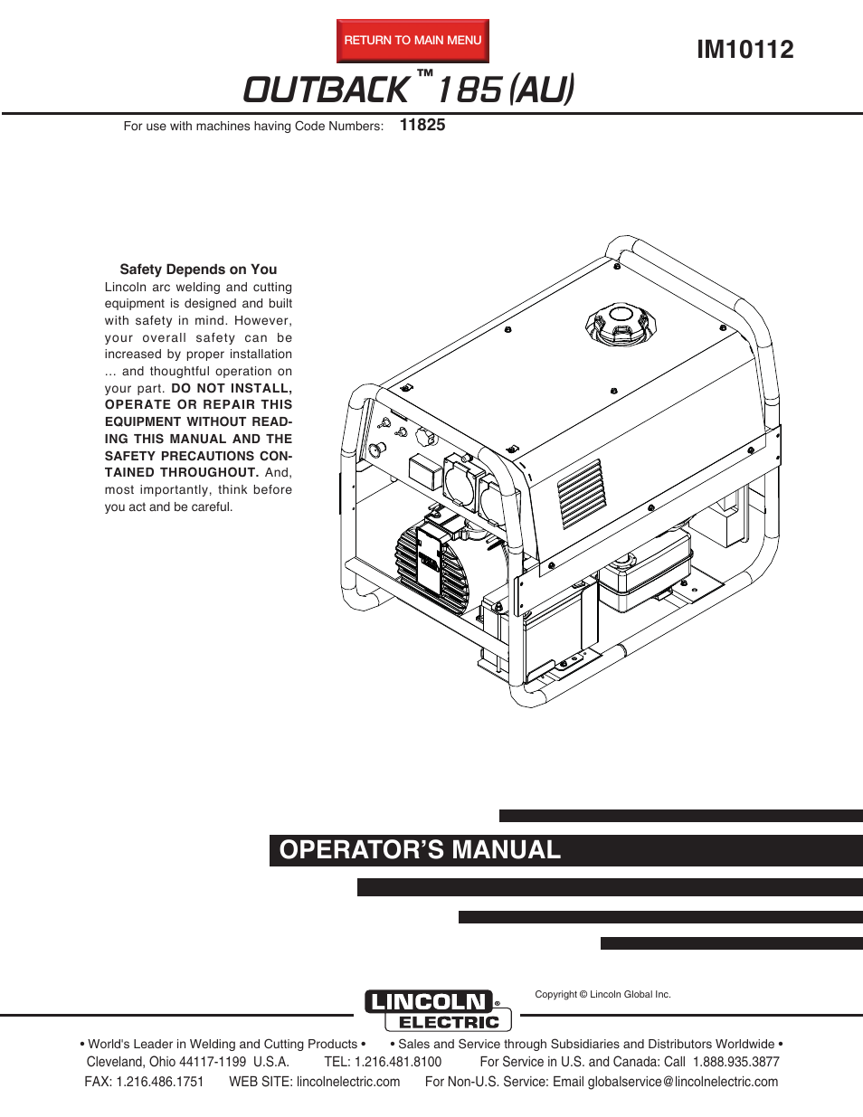 Lincoln Electric IM10112 OUTBACK 185 (AU) User Manual | 36 pages
