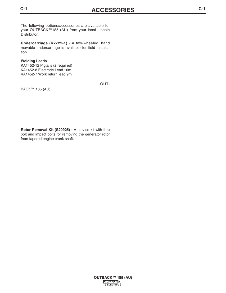 Accessories, Options/accessories | Lincoln Electric IM10112 OUTBACK 185 (AU) User Manual | Page 25 / 36