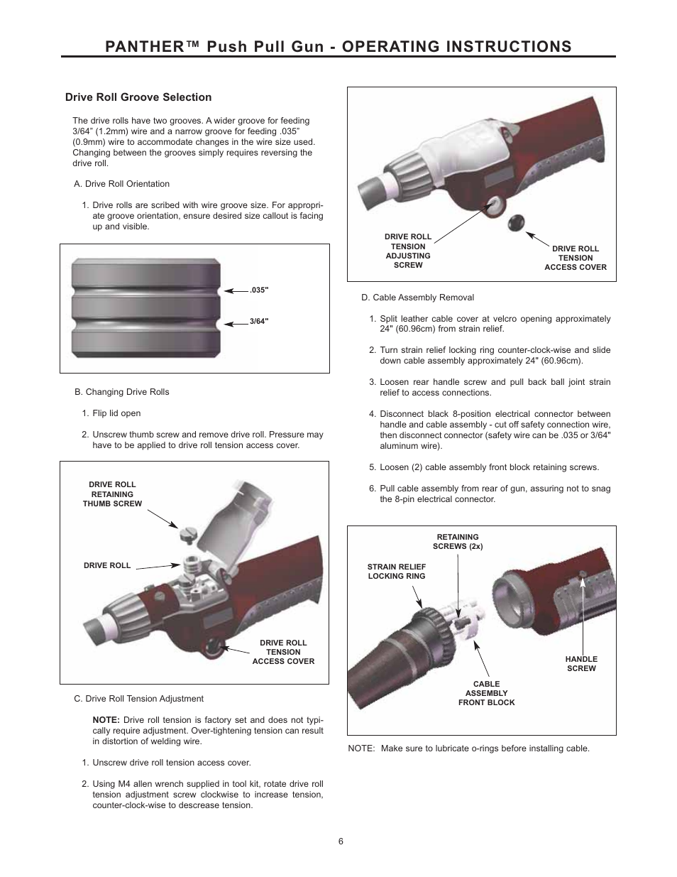 Panther™ push pull gun - operating instructions, Drive roll groove selection | Lincoln Electric IM10033 PANTHER K2874-1, K2874-2, K2874-3, K2875-2 User Manual | Page 13 / 23