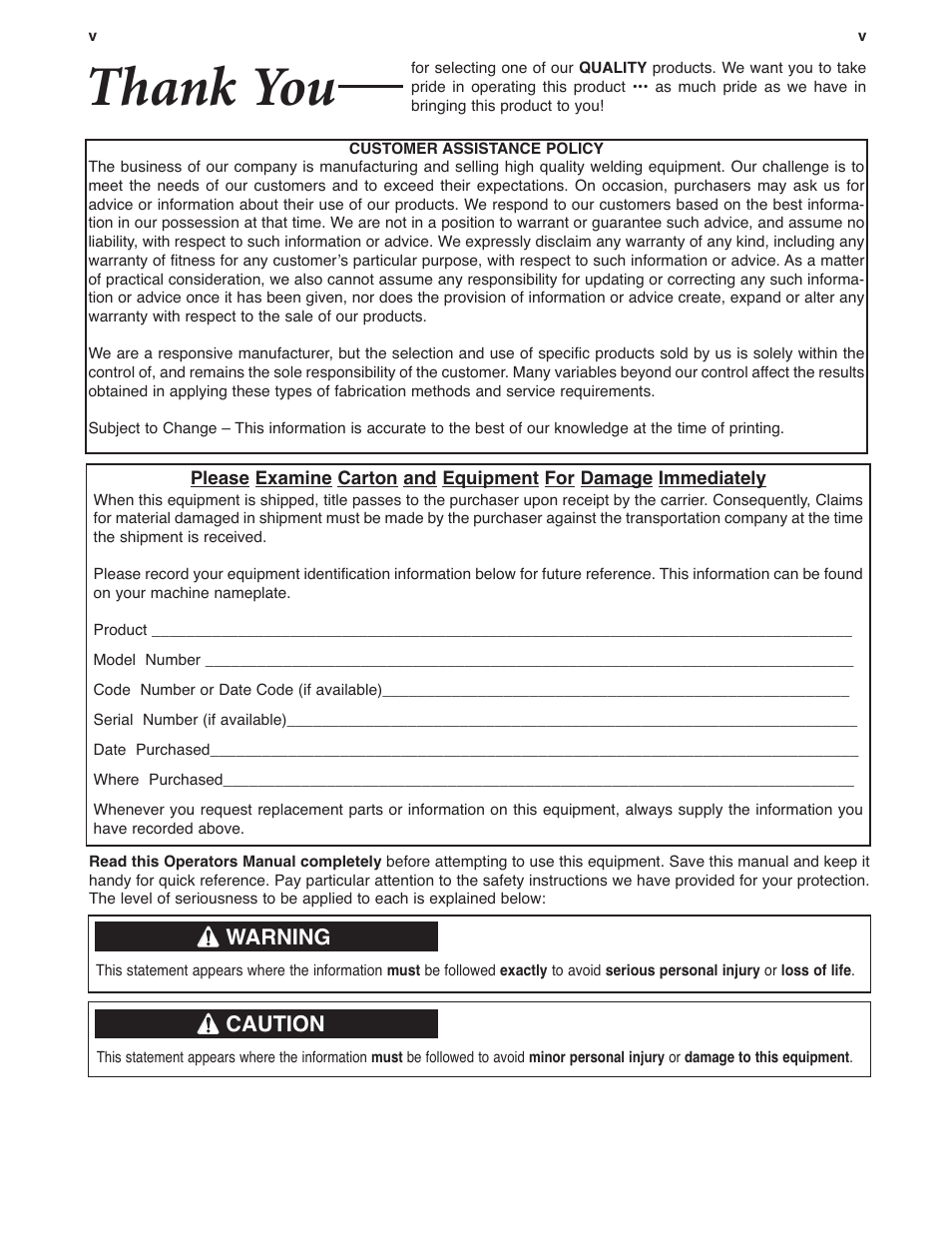 Warning, Caution | Lincoln Electric IM10033 PANTHER K2874-1, K2874-2, K2874-3, K2875-2 User Manual | Page 6 / 23