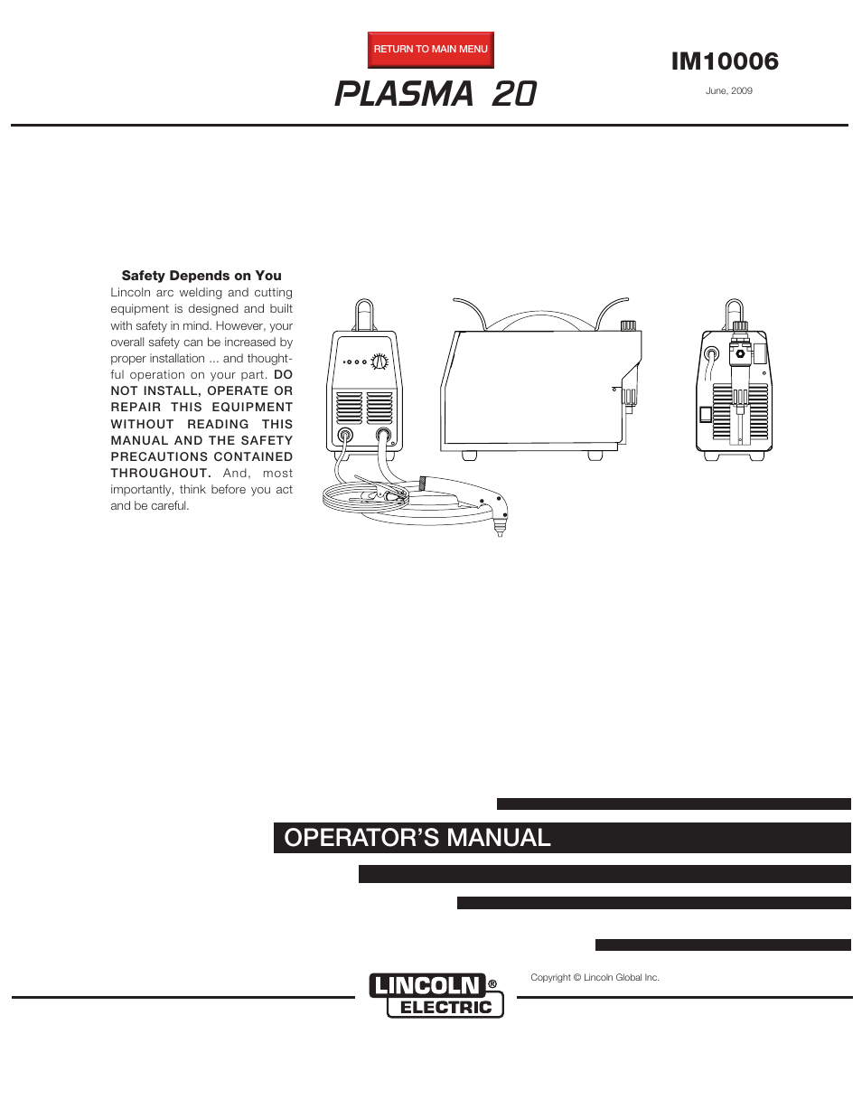 Lincoln Electric IM10006 PLASMA 20 User Manual | 24 pages