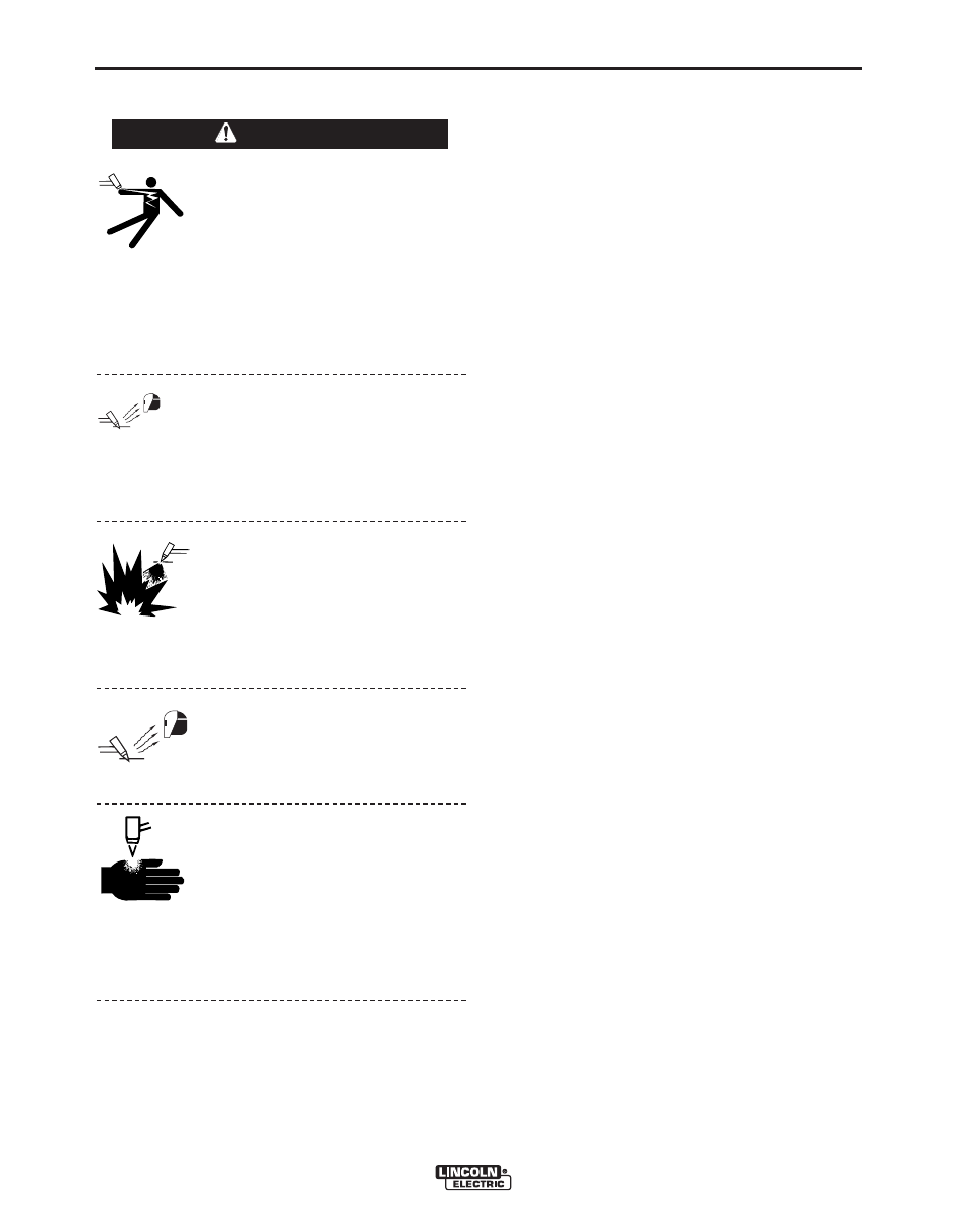 Operation, Safety precautions description, Warning | Lincoln Electric IM10006 PLASMA 20 User Manual | Page 11 / 24