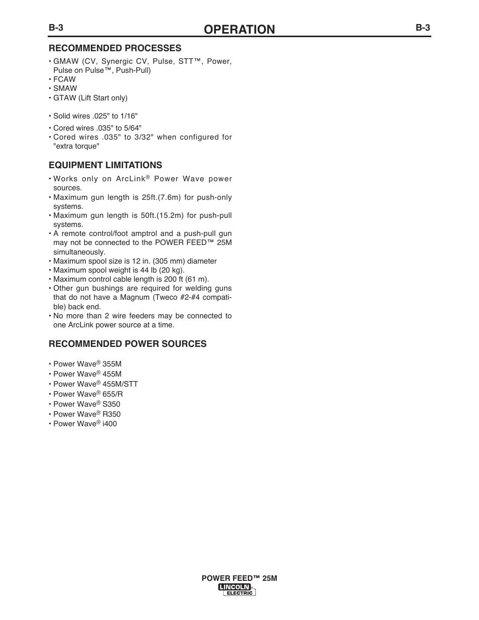 Operation | Lincoln Electric IM10077 POWER FEED 25M User Manual | Page 19 / 92