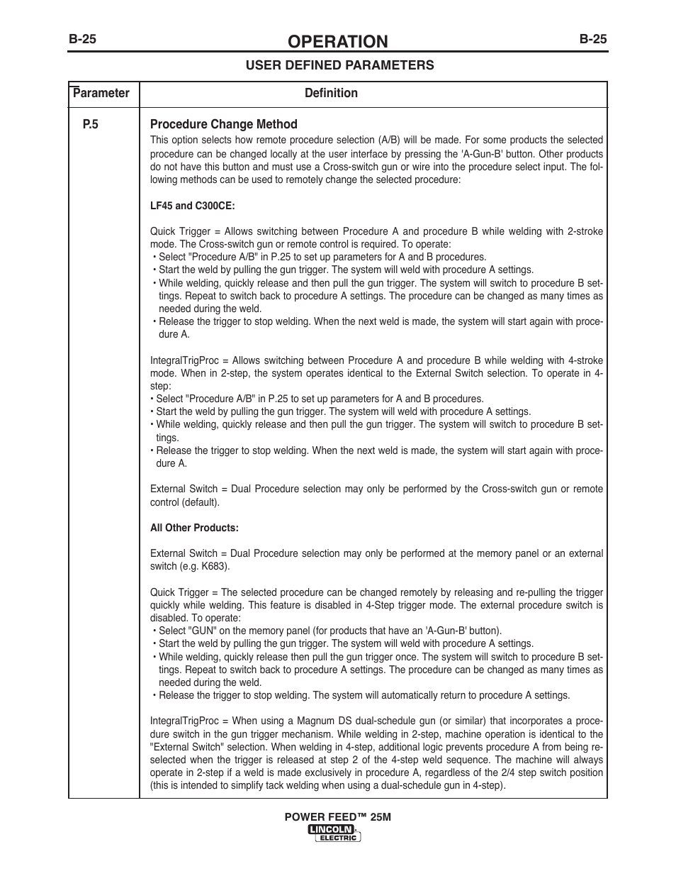 Operation | Lincoln Electric IM10077 POWER FEED 25M User Manual | Page 41 / 92