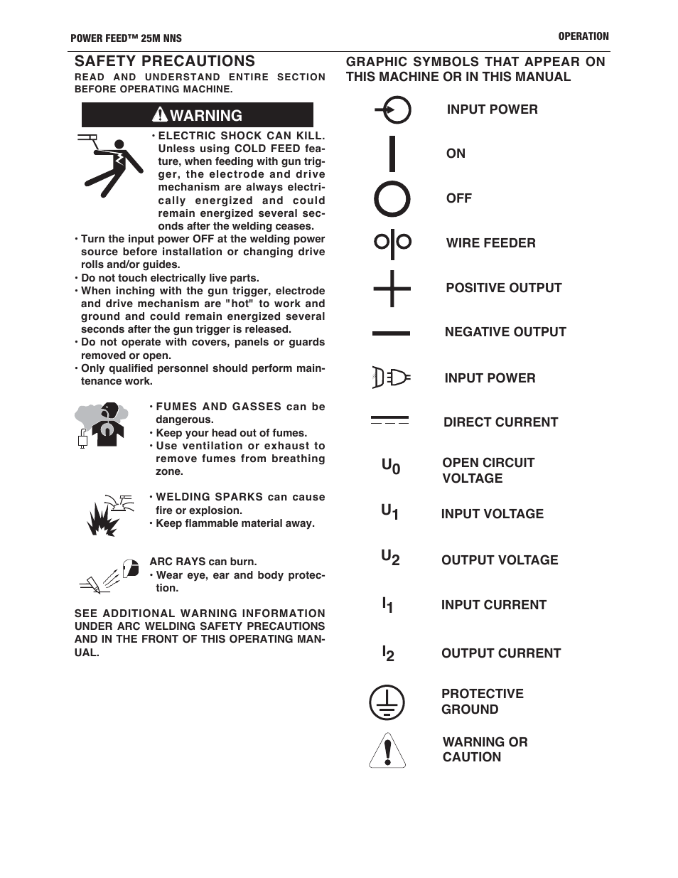 Warning safety precautions | Lincoln Electric IM10180 POWER FEED 25M NNS User Manual | Page 16 / 72