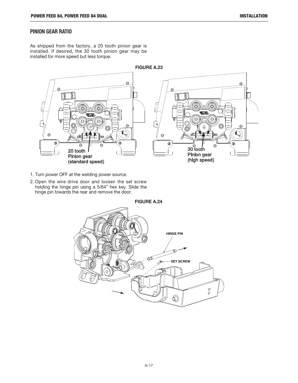 Pinion gear ratio | Lincoln Electric IM10178 POWER FEED 84 U.I. CONTROL BOX User Manual | Page 24 / 136