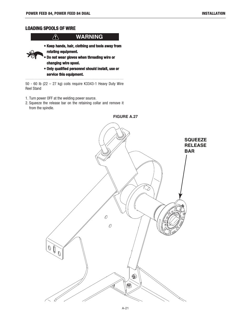 Warning | Lincoln Electric IM10178 POWER FEED 84 U.I. CONTROL BOX User Manual | Page 28 / 136