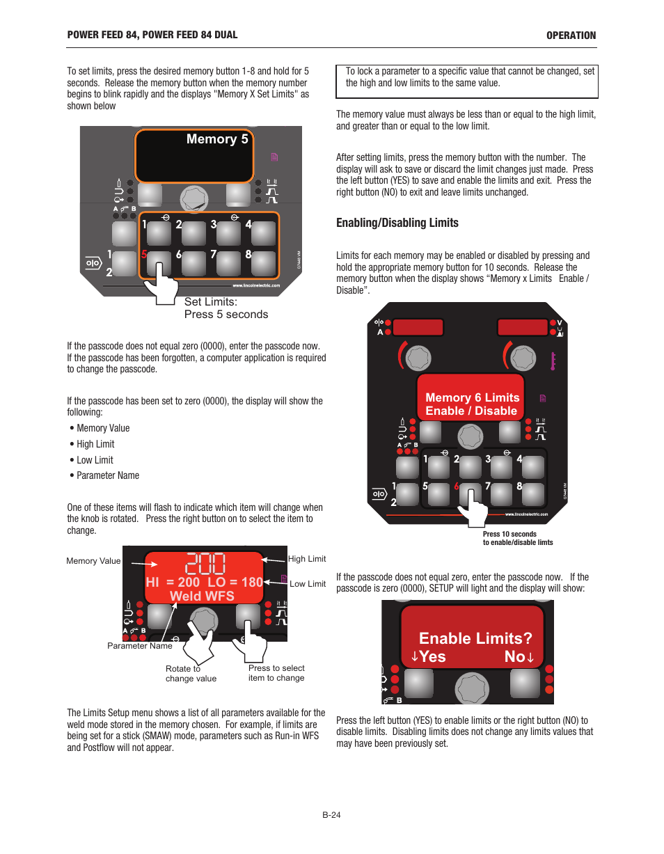 Enable limits? yes no | Lincoln Electric IM10178 POWER FEED 84 U.I. CONTROL BOX User Manual | Page 60 / 136