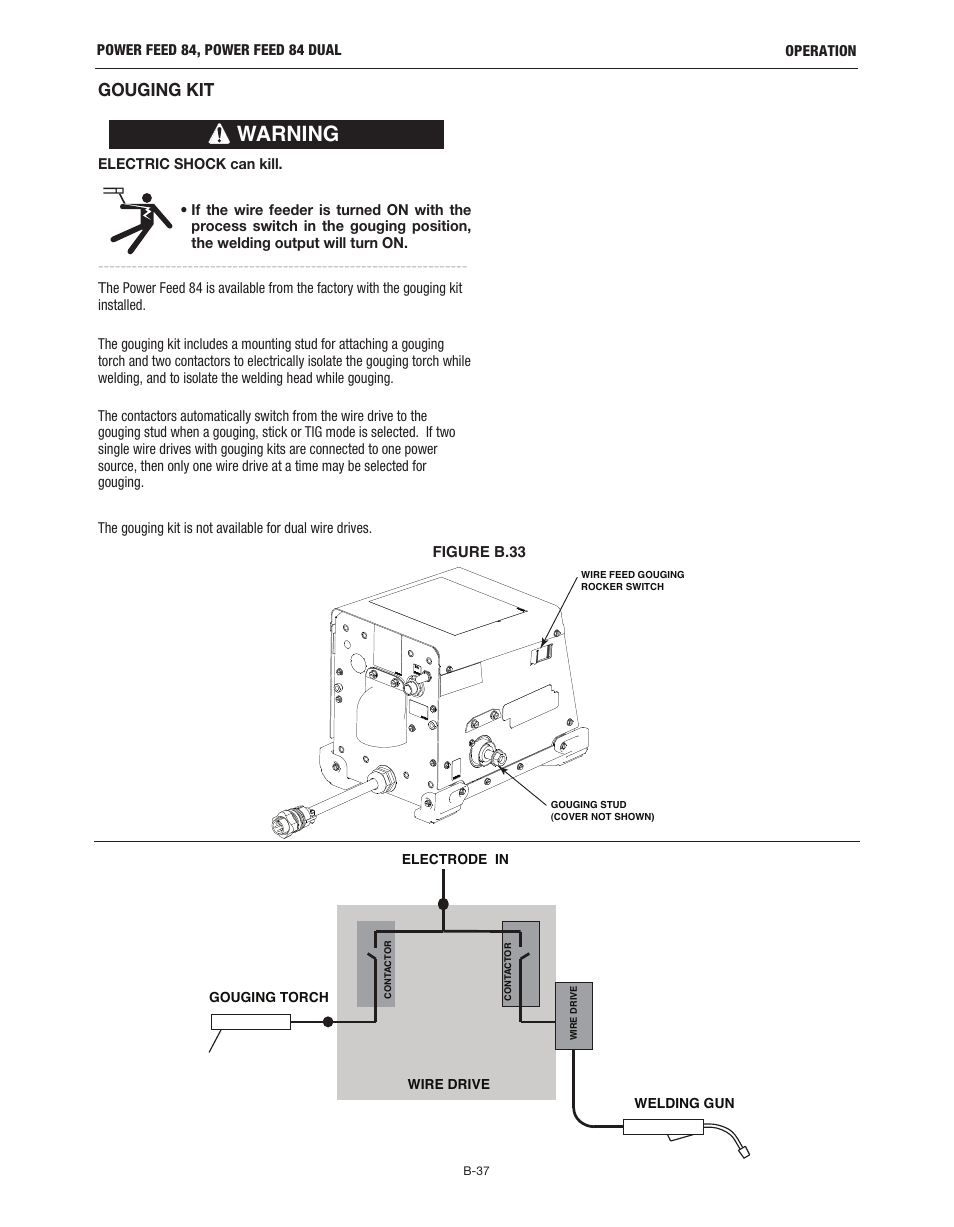 Warning, Gouging kit | Lincoln Electric IM10178 POWER FEED 84 U.I. CONTROL BOX User Manual | Page 73 / 136