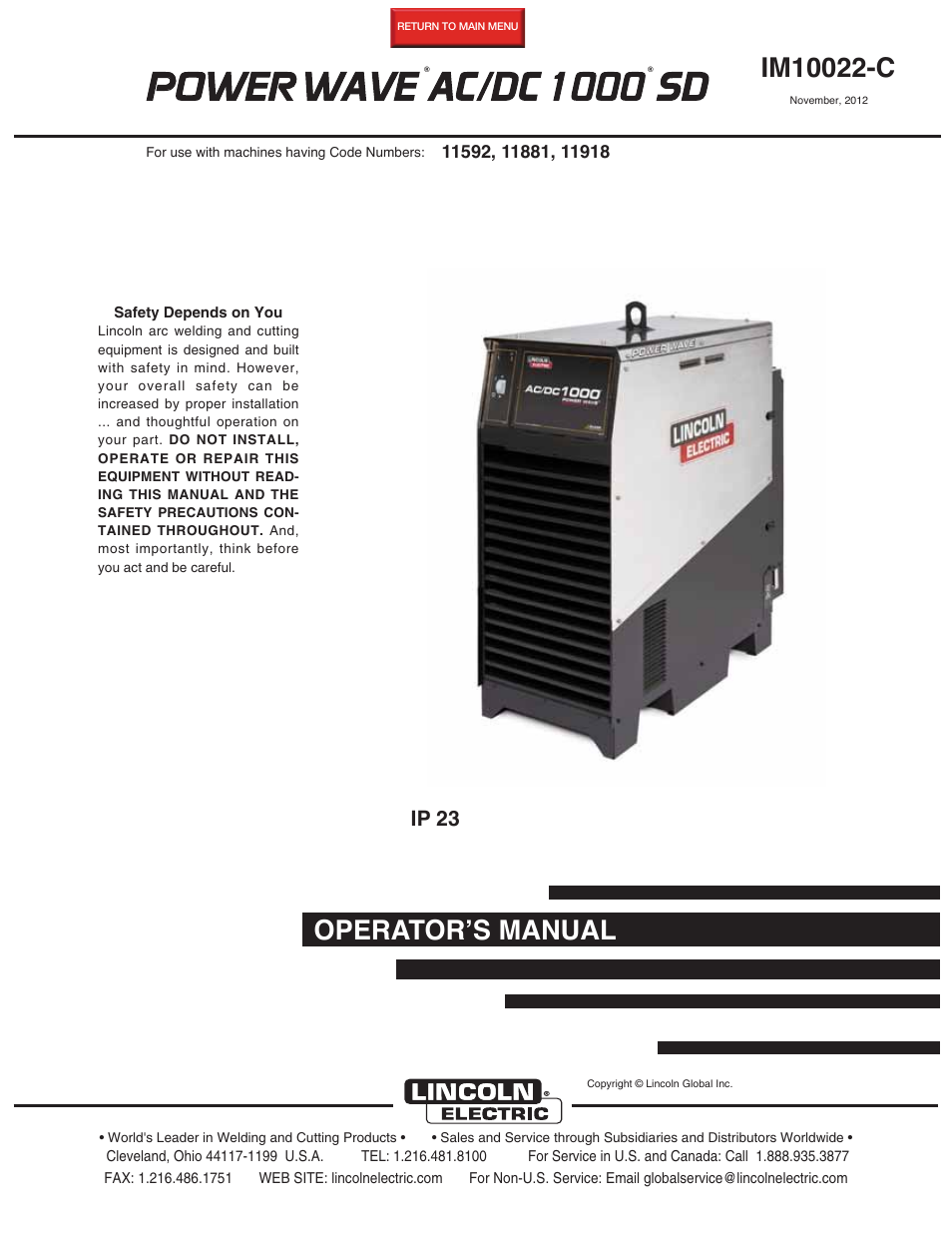 Lincoln Electric IM10022 POWER WAVE AC_DC 1000 SD User Manual | 54 pages