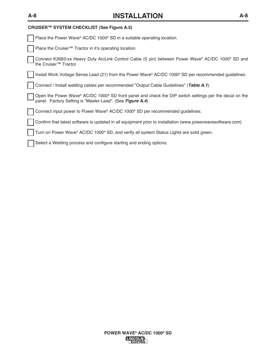 Installation | Lincoln Electric IM10022 POWER WAVE AC_DC 1000 SD User Manual | Page 17 / 54