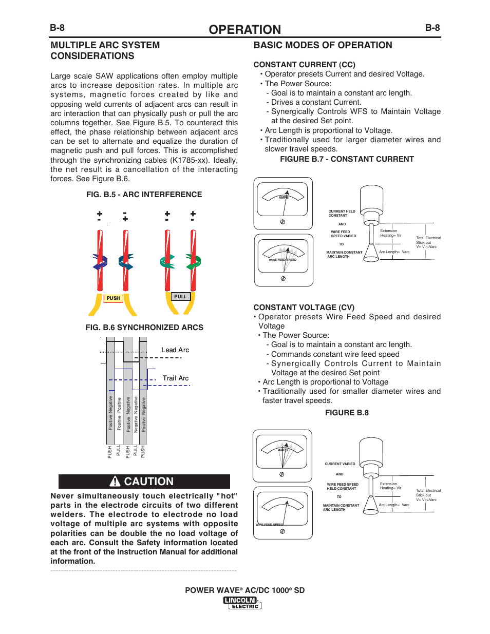 Operation, Caution, Multiple arc system considerations | Basic modes of operation | Lincoln Electric IM10022 POWER WAVE AC_DC 1000 SD User Manual | Page 38 / 54