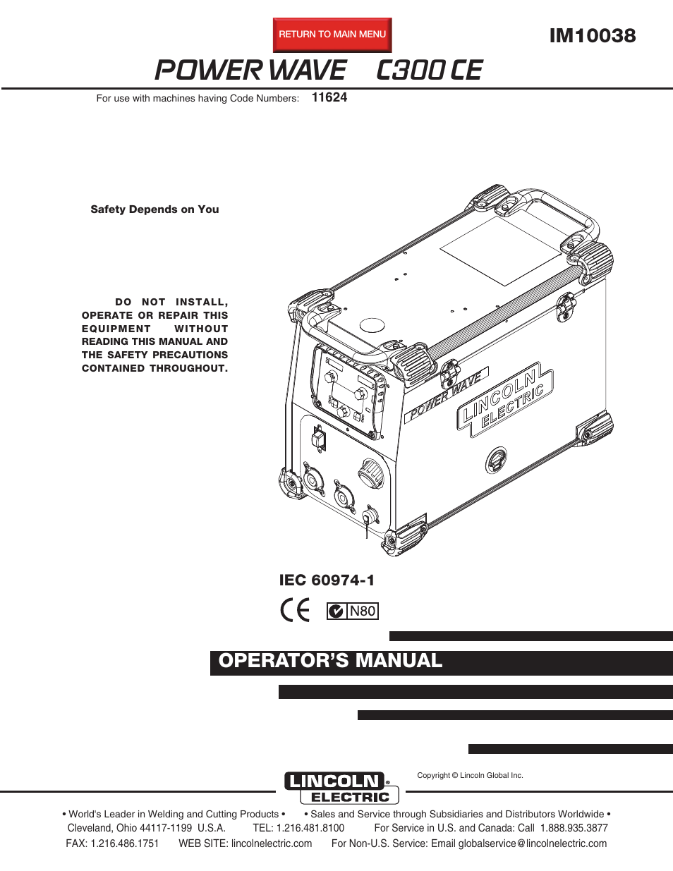 Lincoln Electric IM10038 POWER WAVE C300CE User Manual | 72 pages