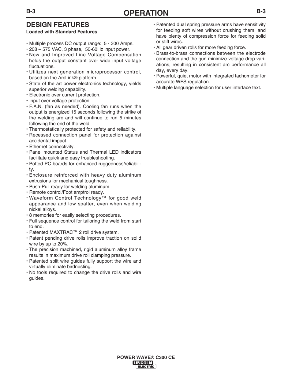 Operation, Design features | Lincoln Electric IM10038 POWER WAVE C300CE User Manual | Page 23 / 72