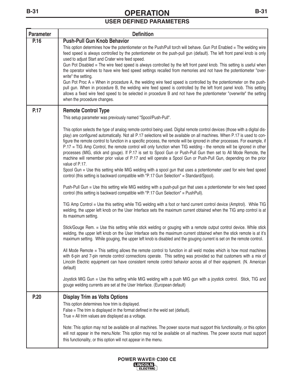 Operation | Lincoln Electric IM10038 POWER WAVE C300CE User Manual | Page 51 / 72