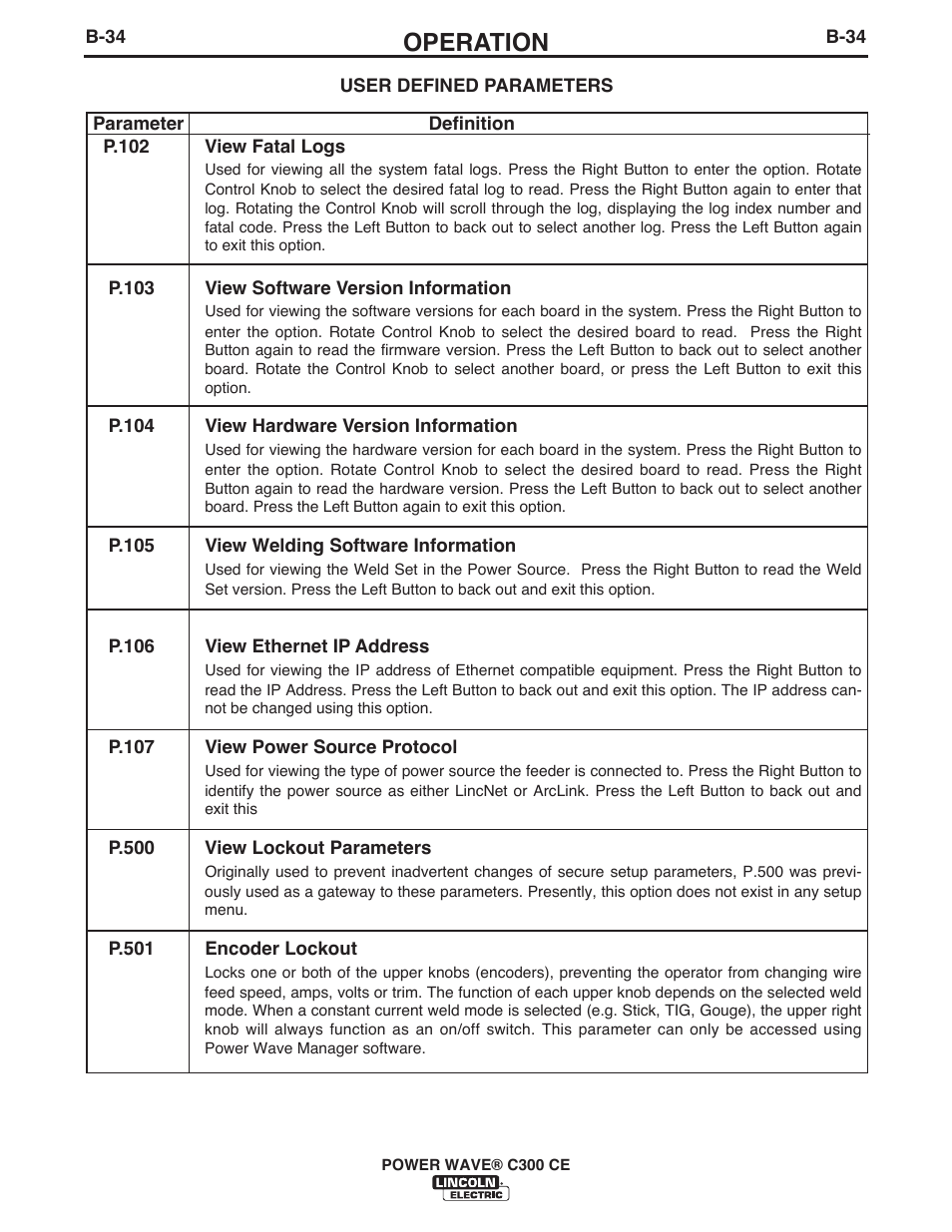 Operation | Lincoln Electric IM10038 POWER WAVE C300CE User Manual | Page 54 / 72