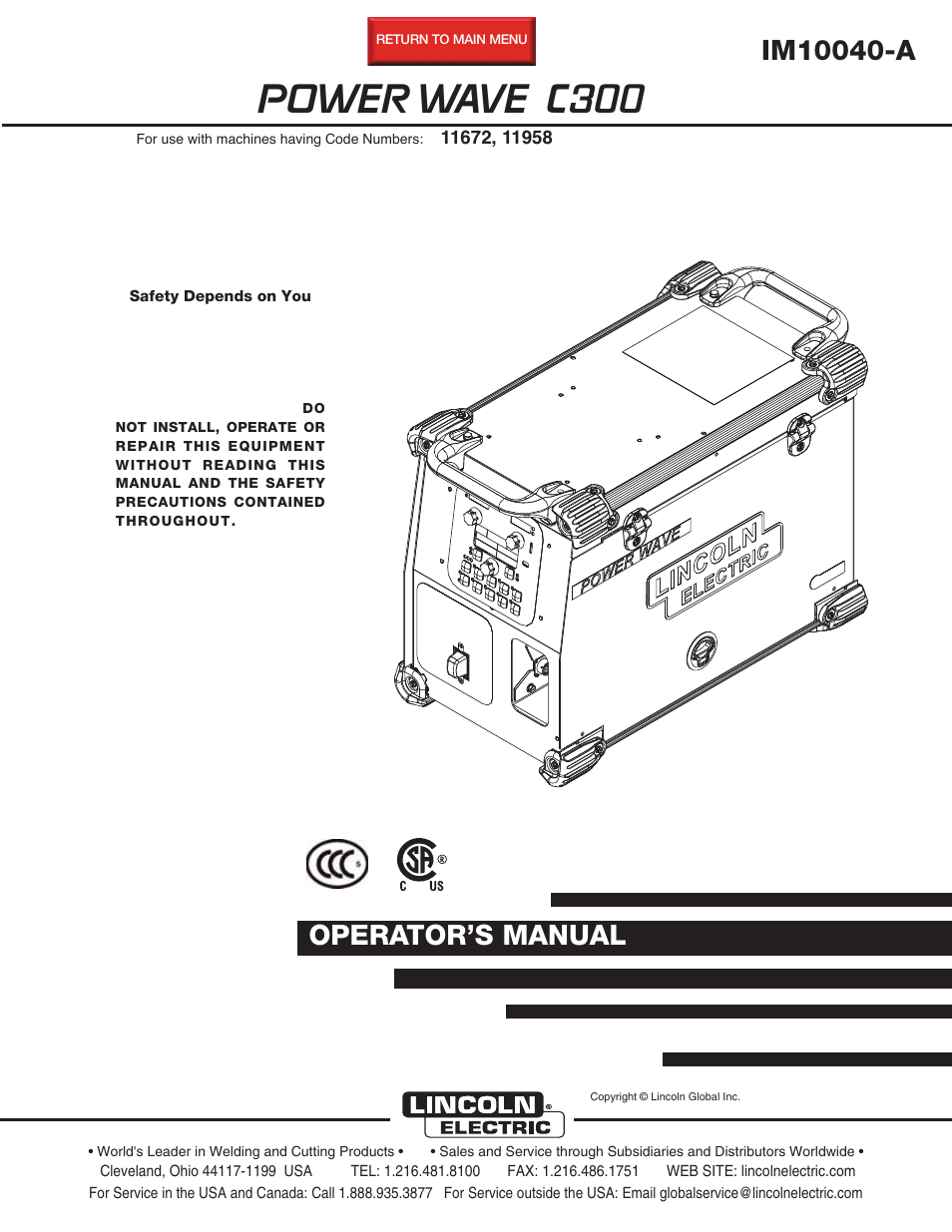 Lincoln Electric IM10040 POWER WAVE C300 User Manual | 75 pages