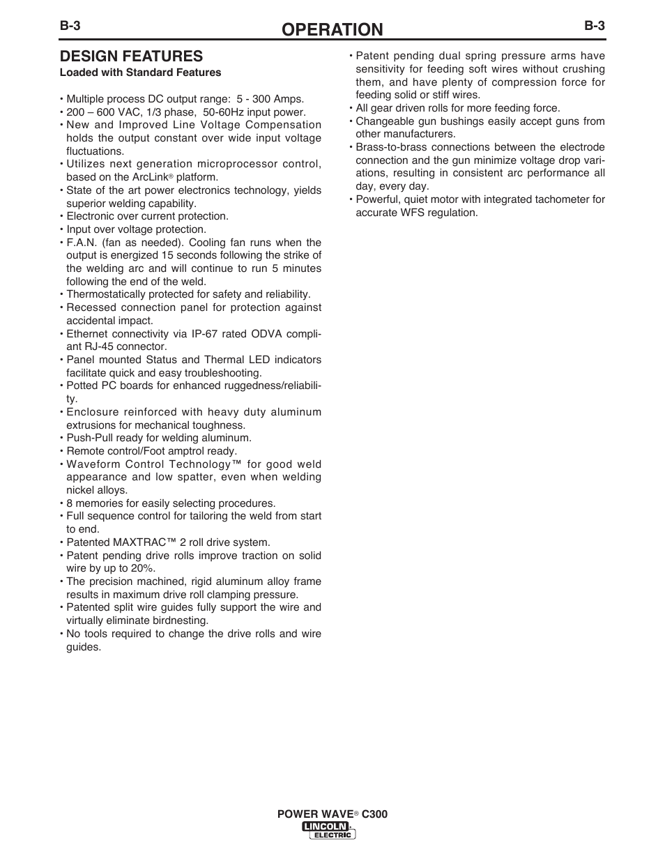 Operation, Design features | Lincoln Electric IM10040 POWER WAVE C300 User Manual | Page 24 / 75