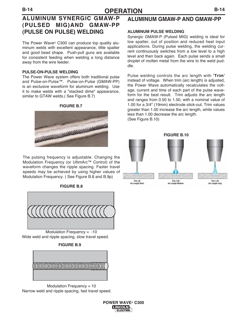 Operation, Aluminum gmaw-p and gmaw-pp | Lincoln Electric IM10040 POWER WAVE C300 User Manual | Page 35 / 75