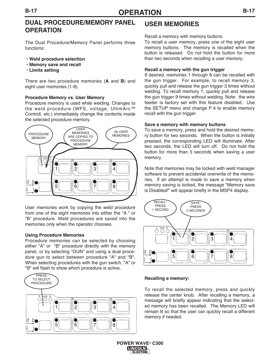 Operation, B-17 | Lincoln Electric IM10040 POWER WAVE C300 User Manual | Page 38 / 75