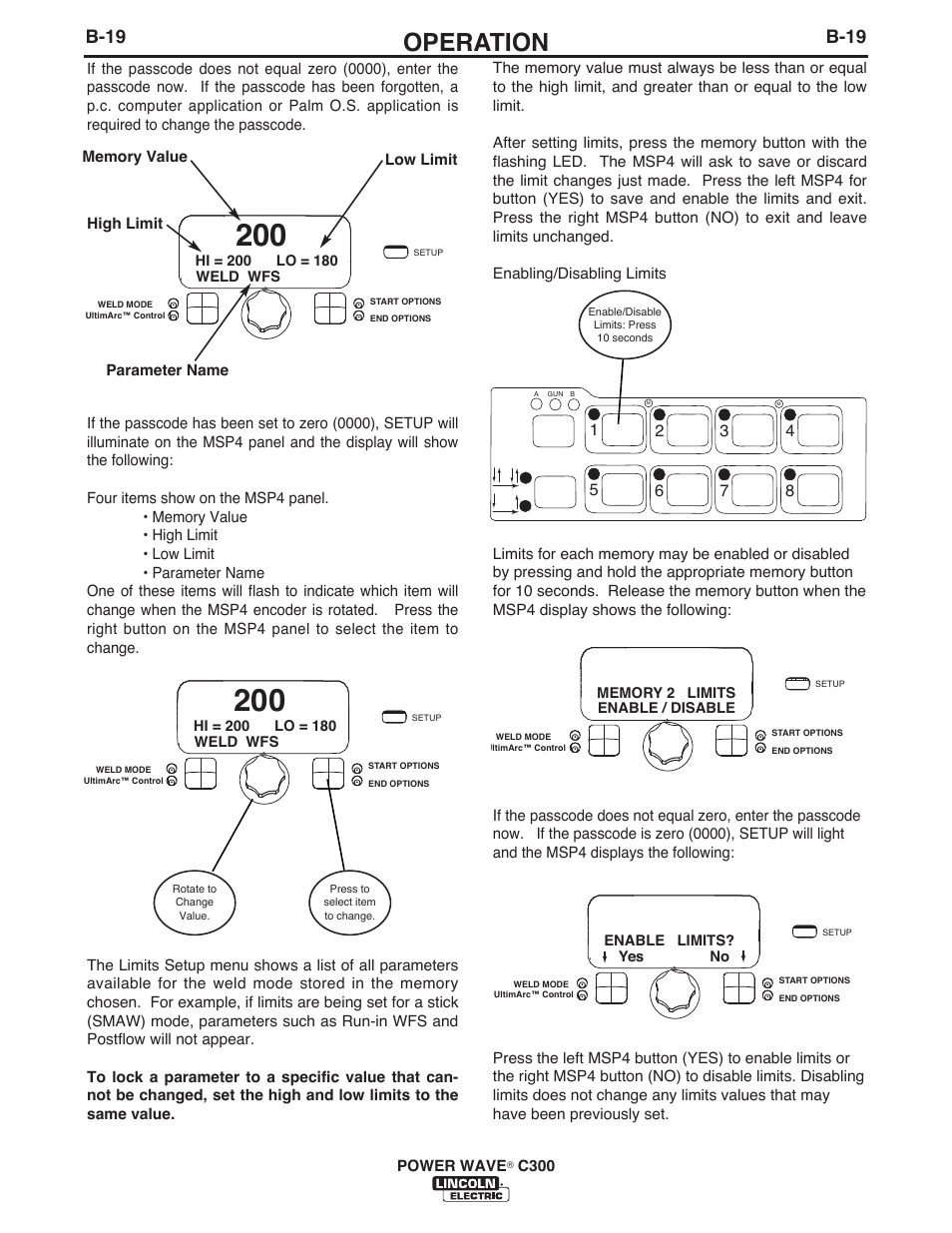 Operation, B-19 | Lincoln Electric IM10040 POWER WAVE C300 User Manual | Page 40 / 75