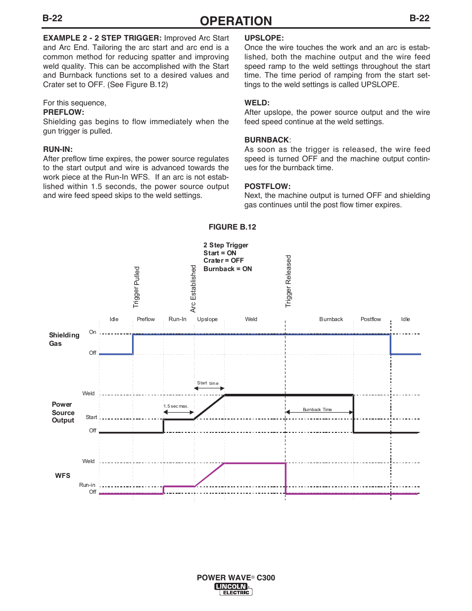 Operation, B-22 | Lincoln Electric IM10040 POWER WAVE C300 User Manual | Page 43 / 75