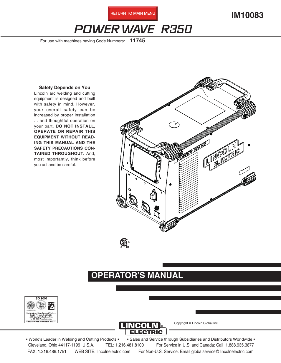 Lincoln Electric IM10083 POWER WAVE R350 User Manual | 42 pages